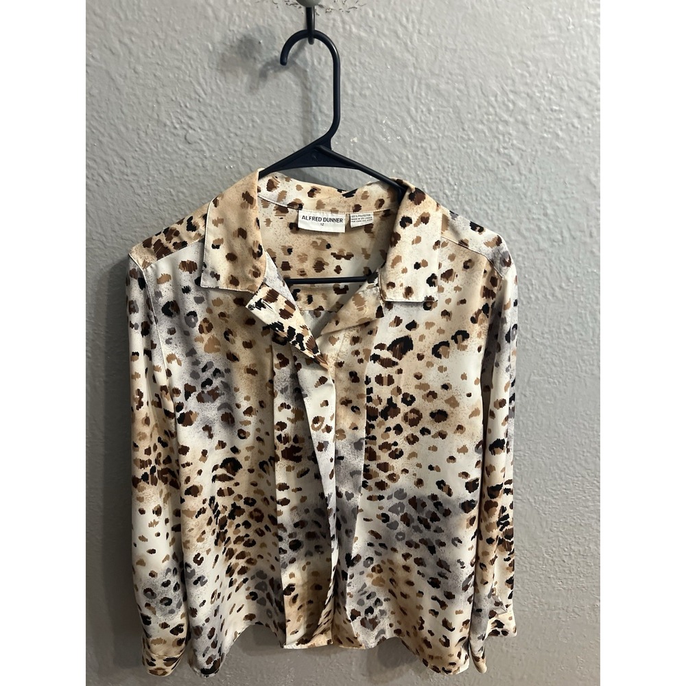 Alfred Dunner Size 12 Womens Button Up Long Sleeve  Shirt‎ Animal Print